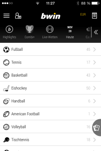 bwin hat ein umfangreiches Update der Sportwetten App veröffentlicht. So sieht die neueste Version der bwin App auf dem iPhone aus.