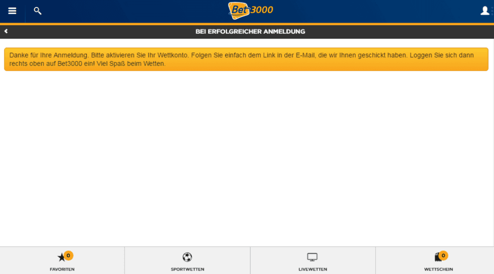 bet3000 registrierung abgeschlossen