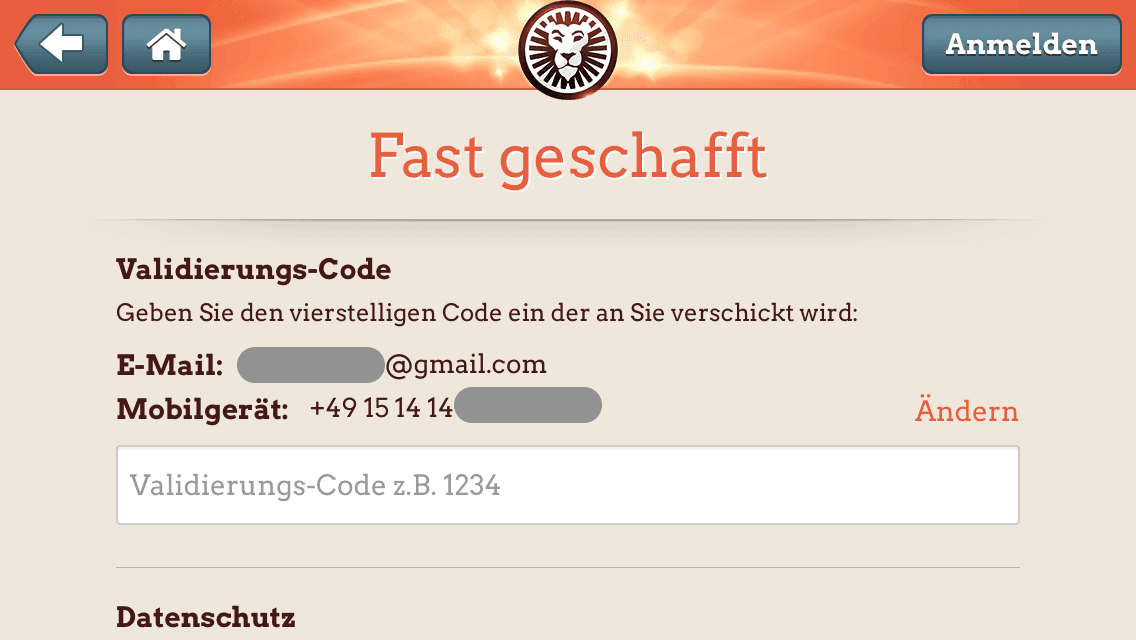 LeoVegas Sport Registrierung 3